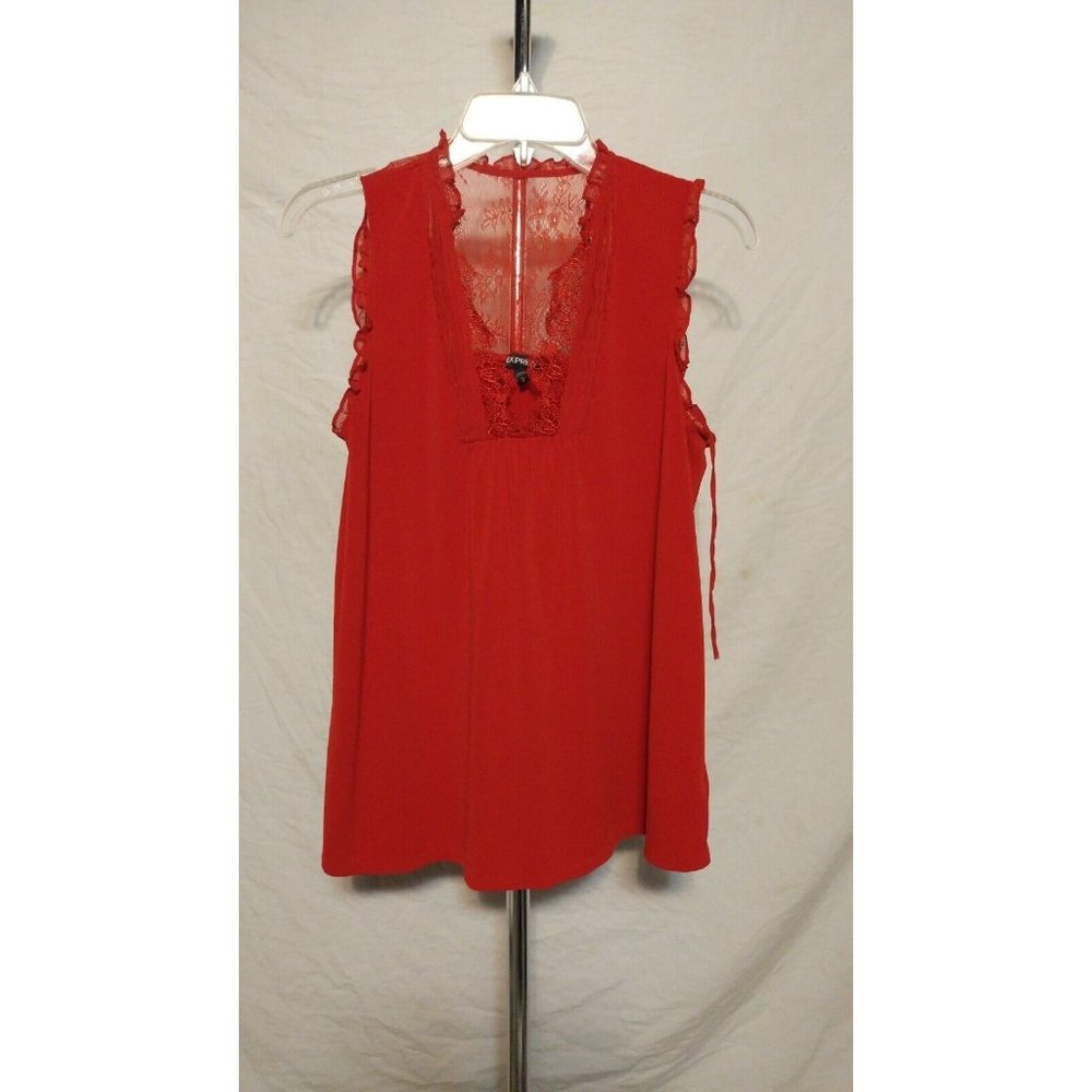 Express Red Crepe Tank/Blouse With Lace Size Medium